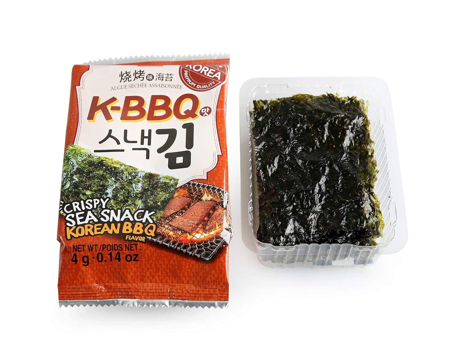 Wang Roasted Seaweed Snack, Korean Barbeque Flavored, Keto-friendly, Healthy Snack Pack of 16, 64g