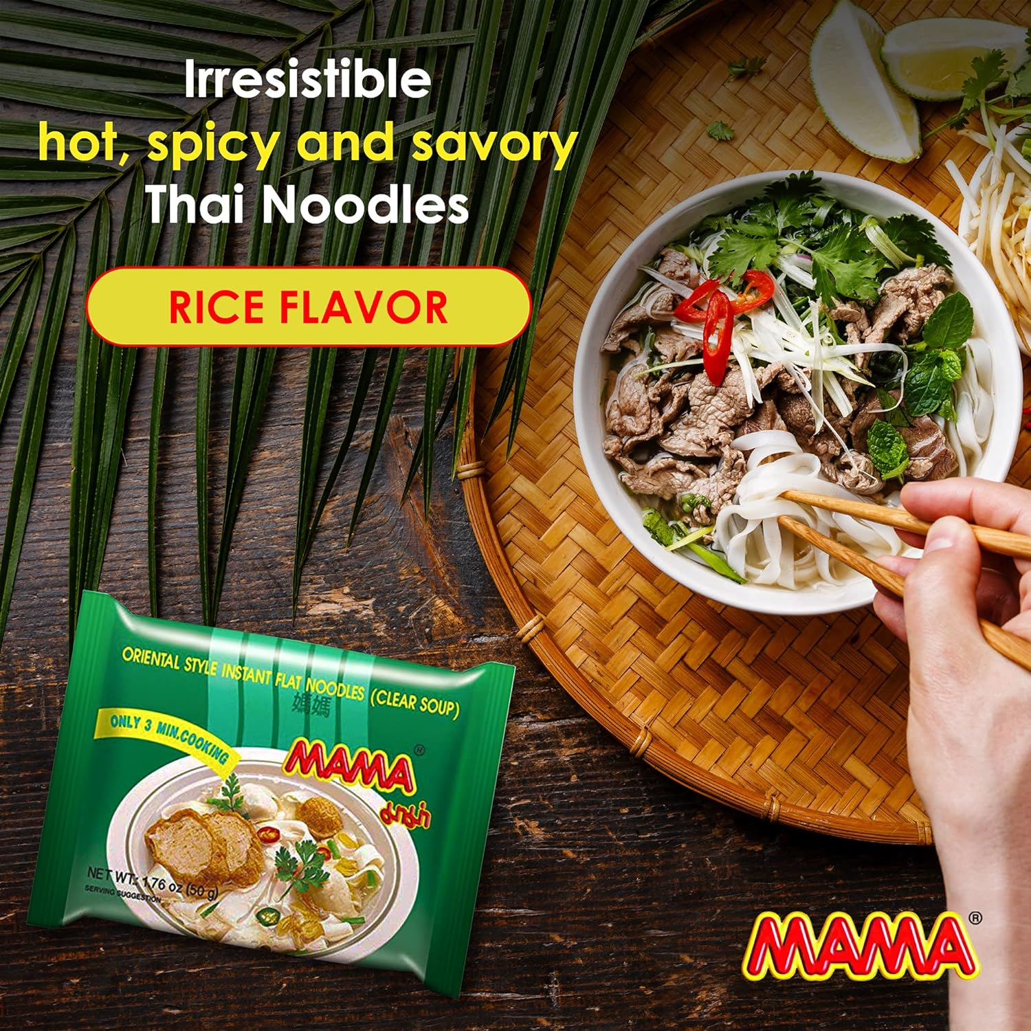 MAMA Noodles Flat Clear Soup Instant Rice Noodles w/ Delicious Thai Flavors