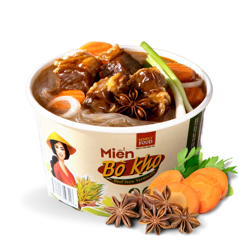 Simply Food Beef Stew Vermicelli Glass Instant Noodle Bowl