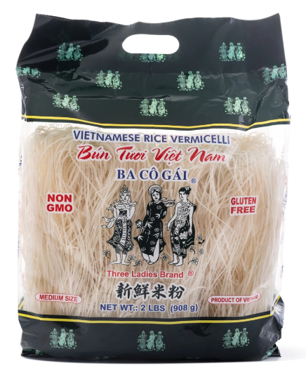 Three Ladies Brand Vietnamese Rice Vermicelli, Medium Size 32 oz