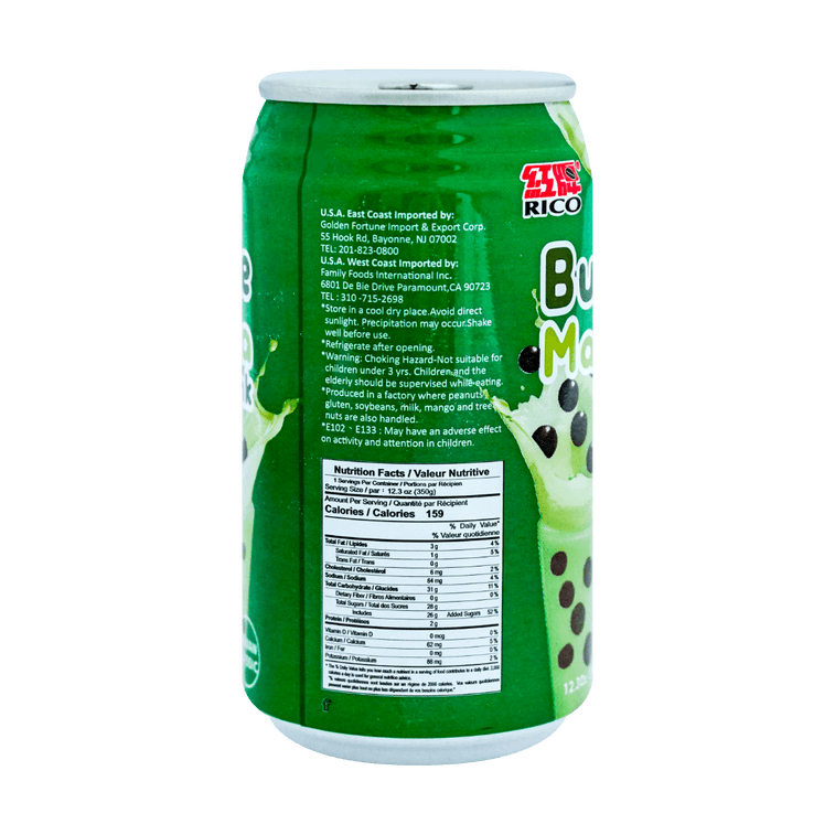 RICO Matcha Bubble Milk Tea Drink, 12.3oz