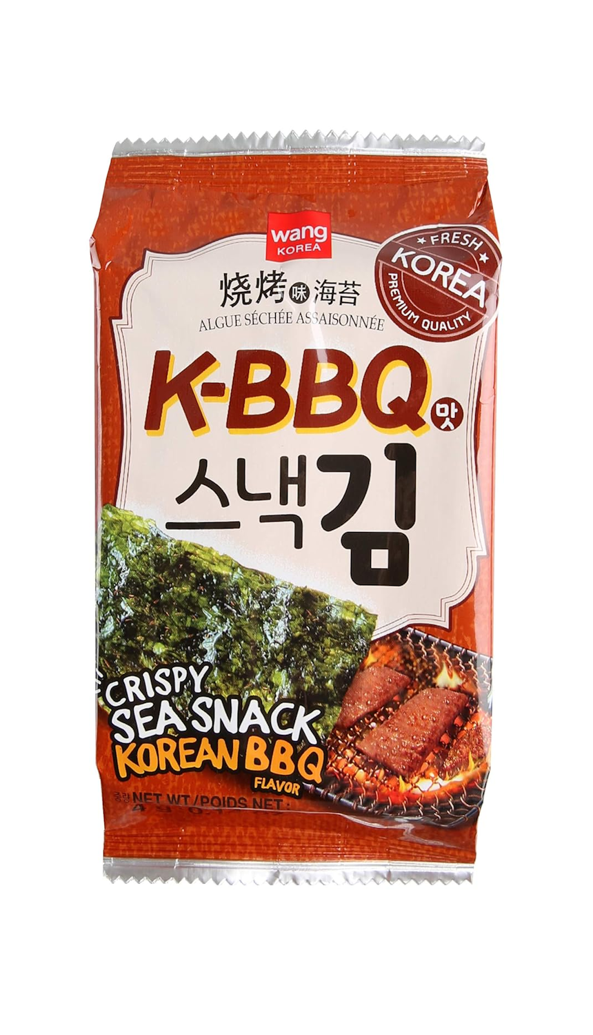 Wang Roasted Seaweed Snack, Korean Barbeque Flavored, Keto-friendly, Healthy Snack Pack of 16, 64g