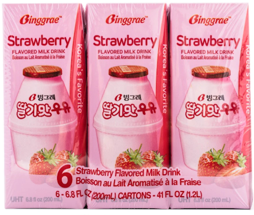 Binggrae Milk Drink, Strawberry Flavor 6ct 1200 ml