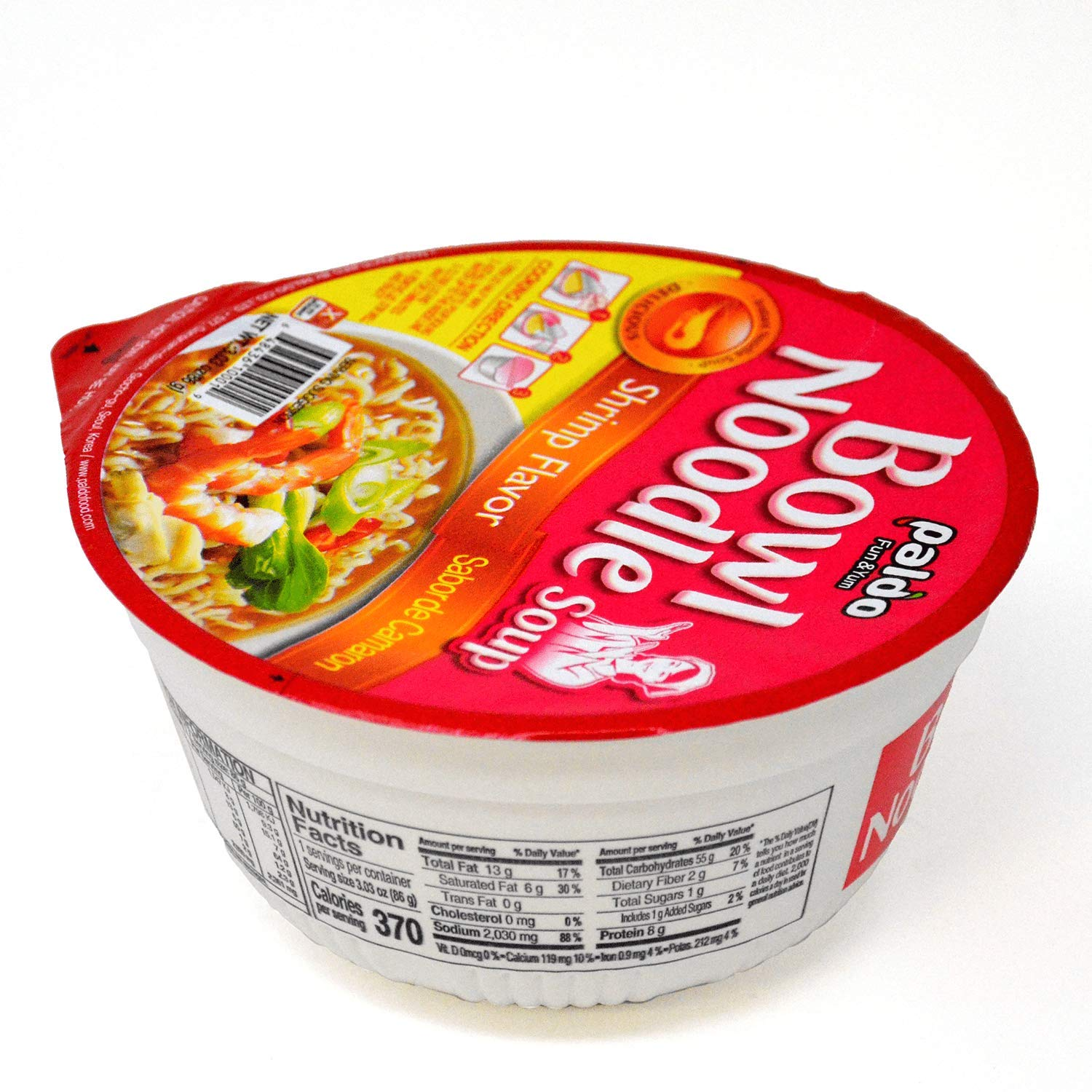 Paldo Fun & Yum Instant Cup Noodle Soup Bowl with Seafood Shrimp Flavored Broth