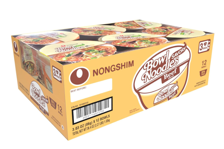 Nongshim Savory Beef Instant Ramen Noodle Soup Bowl, Microwaveable Korean Ramyun, Rich Beef Flavor