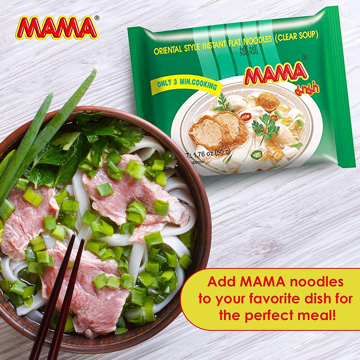 MAMA Noodles Flat Clear Soup Instant Rice Noodles w/ Delicious Thai Flavors