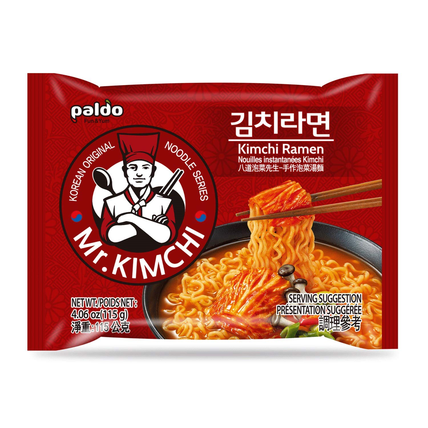 Paldo Fun & Yum Kimchi Ramen Instant Noodles with Soup, Kimchi Based Spicy Broth, Best Oriental Style, Original Korean Ramyun