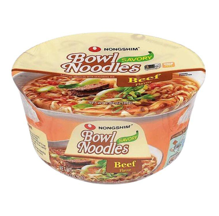 Nongshim Savory Beef Instant Ramen Noodle Soup Bowl, Microwaveable Korean Ramyun, Rich Beef Flavor