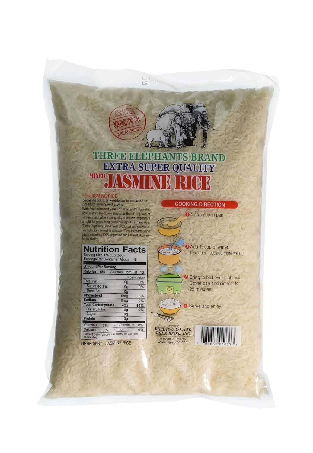 Three Elephants Thai Jasmine Rice 5lb